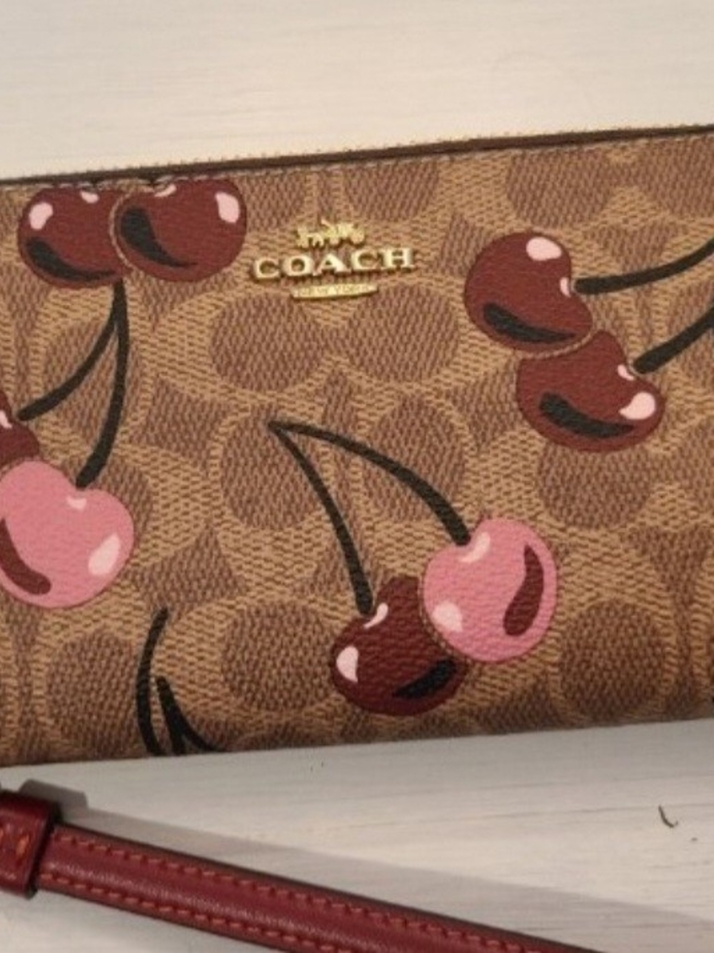 Coach Long Zip Around Wallet In Signature Canvas With Cherry Print CZ328